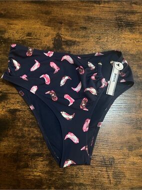 PINK Victoria's Secret Navy Bikini Bottom with Pink Boots SMALL
